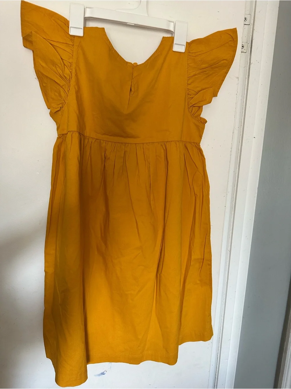 GAP Girls Mustard Embroidered Flutter-Sleeve Dress